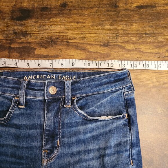 American Eagle Jeans 2 L Next Level Stretch Jegging Low Rise Ripped Medium Dark - Picture 7 of 12